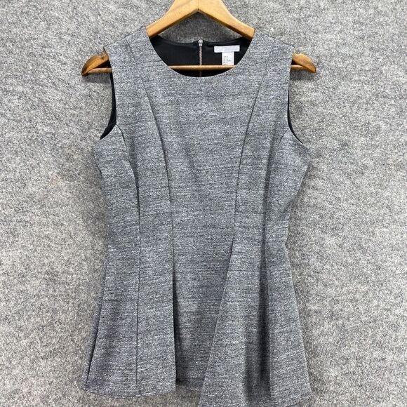 H&M Blouse Women M Medium Gray Full Zip Sleeveless Lined Wide Strap Round Neck - Picture 3 of 9